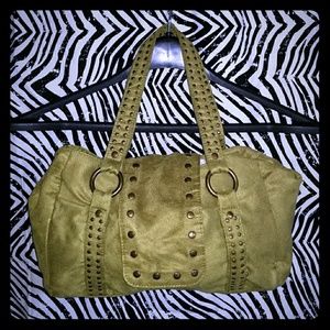 Faux Suade Moss Green Studded Purse